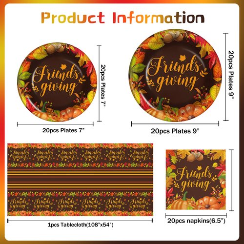 Friendsgiving Plates and Napkins Party Supplies, Friendsgiving Decorations Tableware Include Friendsgiving Tablecloth, Friendsgiving Plates and Napkins, Serve 20