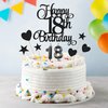 Lecferrarc 18th Birthday Cake Decorations, 18th Birthday Candles Cake Numeral Candles and Glitter Happy 18th Birthday Cake Toppers Set for Birthday Party Supplies (Black)
