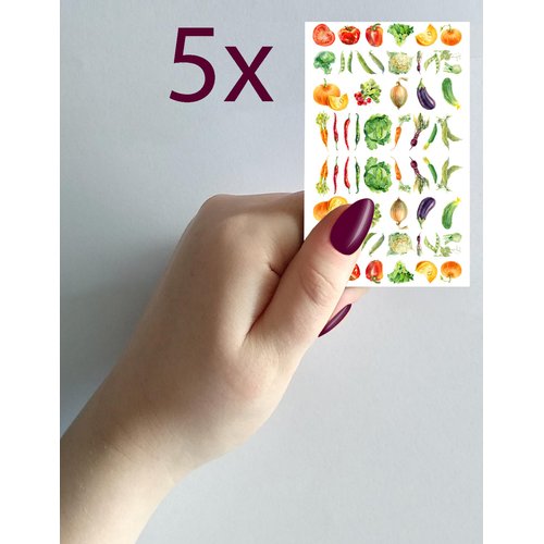 Nail Stickers Decals (5 Sheets) FLONZNAIL Tasty Vegetables Vintage Watercolor Painting Nail Décor