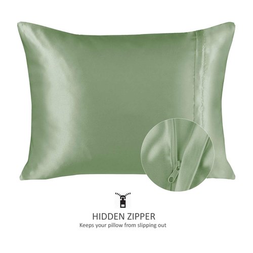 ShopBedding Luxury Satin Pillowcase for Hair – Queen Satin Pillowcase with Zipper, Sage (Pillowcase Set of 2) – Blissford
