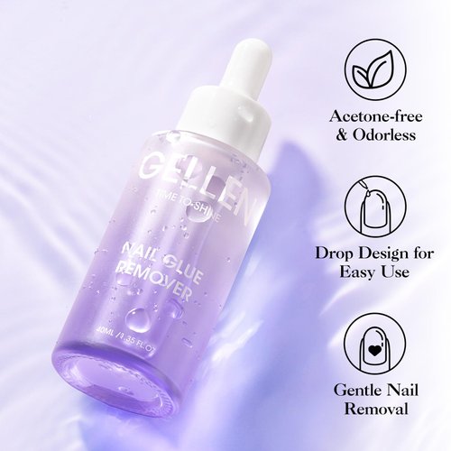 Gellen Nail Glue Remover for Press on Nails, 40ML Nail Glue Remover for UV Nail Glue, Non acetone Gentle Glue Off for False Nails Glue Tips, Odorless Easy Glue Debonder, Not for Gel Nail Polish