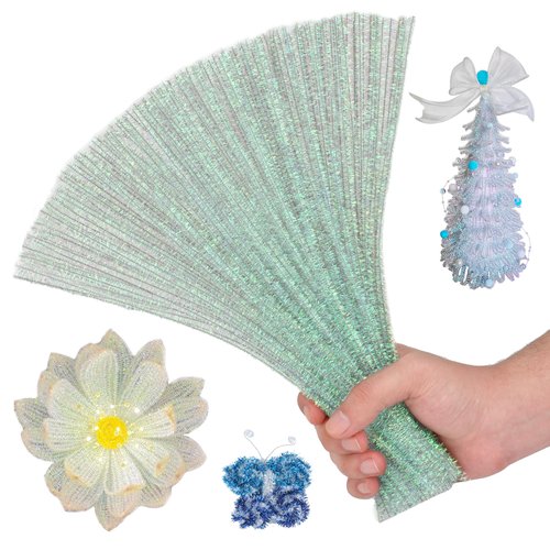 Hssugi Pipe Cleaners, 100PCS Christmas Pipe Cleaners Craft Supplies, Glitter Dazzling Color Pipe Cleaners Bulk Fuzzy Sticks for DIY Art and Craft Projects Home Decoration