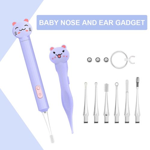 2 Pack Baby Nose and Ear Cleaner, Nasal Booger and Ear Wax Removal Tool Nose Cleaner Tweezers with Light for Newborns Infants Adult Safely Clean Baby's Boogers Ear Wax Baby Must Have Items(Purple)
