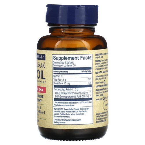 Wiley's Finest Wild Alaskan Fish Oil Prenatal DHA - 720mg EPA and DHA Omega-3s for Pregnant Women and Nursing Mothers - 60 Softgels (30 Prenatal Vitamin Servings)