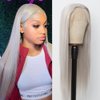 KINCYDU Grey Straight Wigs Long Grey Straight Lace Front Wig for Black Women Glueless Wigs Pre Plucked with Baby Hair 150% Density Synthetic Wig Heat Resistant Fiber Hair for Daily Party (24inches)