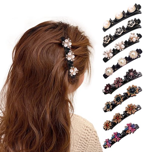8PCS XIACIBDUS Crystal Stone Duckbill Braided Hair Clips and Rsvelte 3 Small Hair Barrettes for Women and Girls