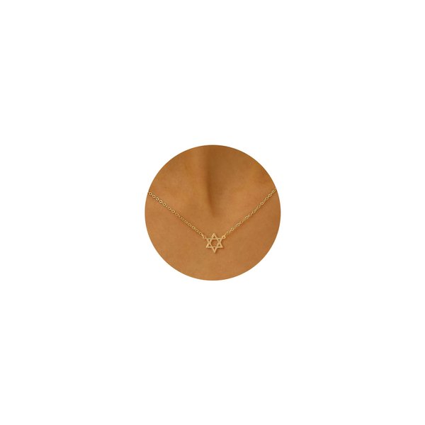 HLJEO Gold Necklace, 14k Dainty Star of David Necklace Simple Hexagram Pendant Necklace for Women