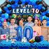 Vlipoeasn 90PCS 10th Birthday Video Game Party Decorations for Boys Set Blue 10th Birthday Supplies -10th Video Game Backdrop, Balloons, Tablecloth, Gamer and 10 Foil Balloons for 10th Birthday Party