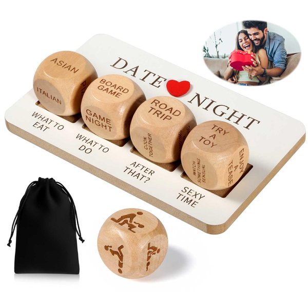 Date Night Dice Couples Gift Ideas, Birthday's Day Gifts for Him, Funny Dice Games for Boyfriend, Gilfriend, Husband, Wife, Men, Romantic Wooden Decision Dice for Her