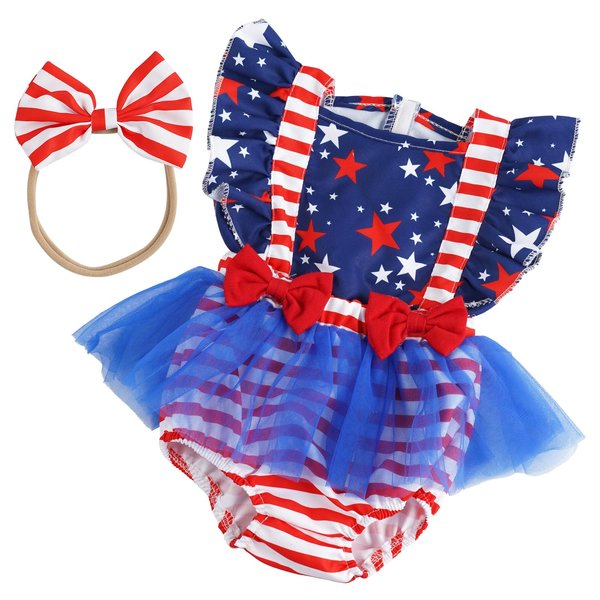 BABESIDE 2 Pcs Reborn Baby Doll Clothes for 17-22 Inch Baby Dolls, Baby Doll Outfits Accessories Doll Dress with Baby Doll Headband for Realistic Baby Dolls Girls, Stars and Stripes