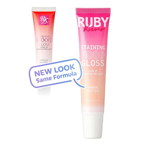 Ruby Kisses Staining Mood Lip Gloss, Mango Butter Infused for Hydration, PH-Activated Hue Change, Lightweight Feel, Non-Sticky Shine for Long Lasting Fuller & Smoother Lips (1pc)