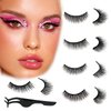 5 Pairs Self Adhesive Eyelashes, Reusable, Self Sticking No Glue Lashes for Women, Natural Look, Five Styles False Eyelashes Kit, Long Eyelashes