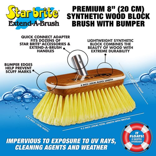 STAR BRITE Extend-A-Brush Premium Soft Wash 8" Synthetic Wood Block Brush Head - Versatile Cleaning for Boats, RVs & More - Available in Soft, Medium & Stiff Textures (Yellow, Soft )