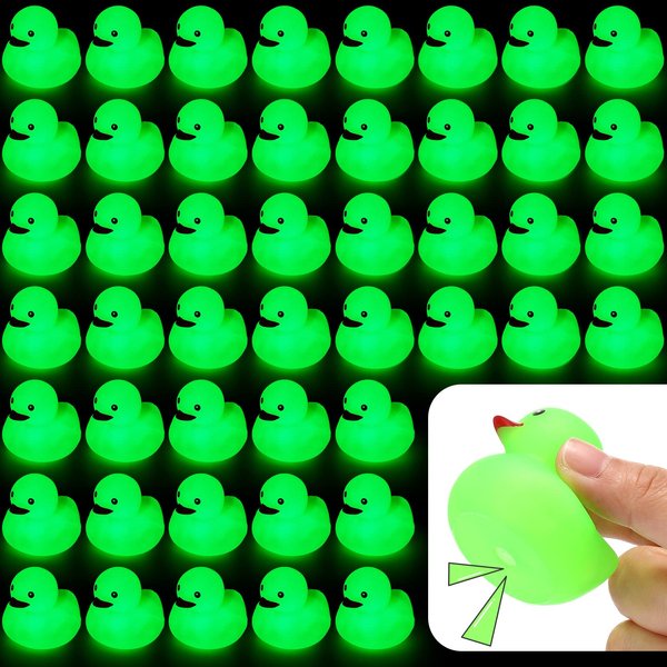 Tradder 50 Pcs 2 Inch Glow in the Dark Rubber Ducks Bulk Light up St. Patrick's Day Rubber Float Ducks for Bath Bathtub Baby Shower Irish Birthday Party Favors Gift(Green)