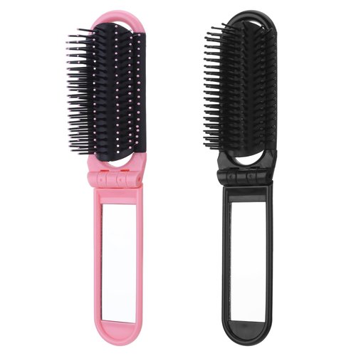 Travel Compact Hair Brush with Mirror and Massage Comb - 2 PCS Folding Comb, Mini Brush for Purse, Wet Hair Brush for Women and Men