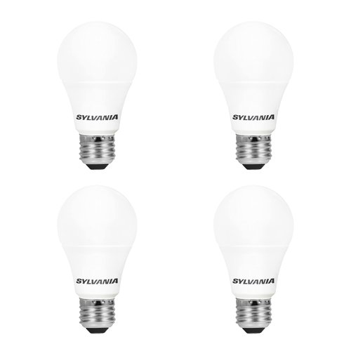 SYLVANIA LED Light Bulb, 60W Equivalent A19, Efficient 8.5W, Medium Base, Frosted Finish, 800 Lumens, Bright White - 4 count (Pack of 1) (79704)