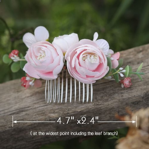 Fangsen Wedding Pink Rose Gypsophila Paniculata Flower Hair Comb Bridal Headpiece Floral Hair Accessories