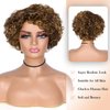 Hanne Fashion Short Curly Human Hair Wig for Black Women Mixed Brown Curly Bob Wigs Side Part Pixie Cut Wig Brazilian Remy Human Hair Non Lace Glueless Wigs (P4/27/30)