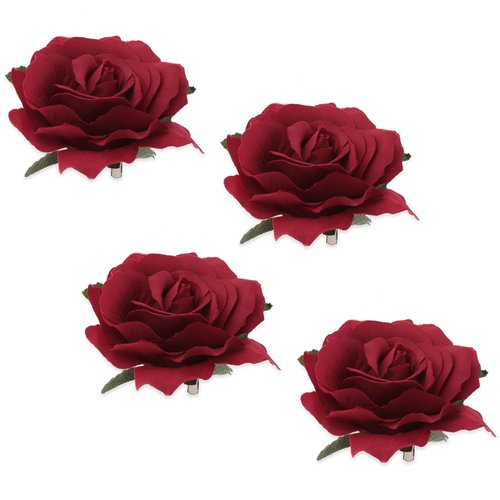 Qianyu 5 Pack Rose Flower Hair Clip Brooches Fabric Rose Mexican Brooch Headpieces Head Ornament Bride Women Dress Elegant Rose Flower Hairpin Hair Accessories for Wedding Tea Party (red)