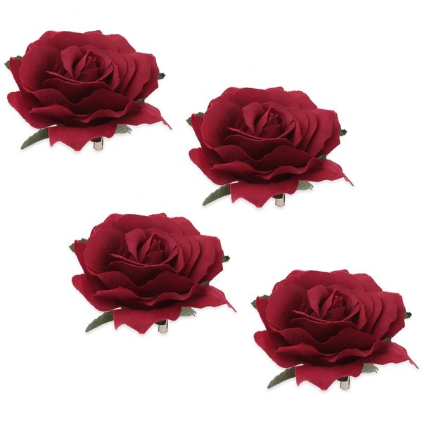 Qianyu 5 Pack Rose Flower Hair Clip Brooches Fabric Rose Mexican Brooch Headpieces Head Ornament Bride Women Dress Elegant Rose Flower Hairpin Hair Accessories for Wedding Tea Party (red)