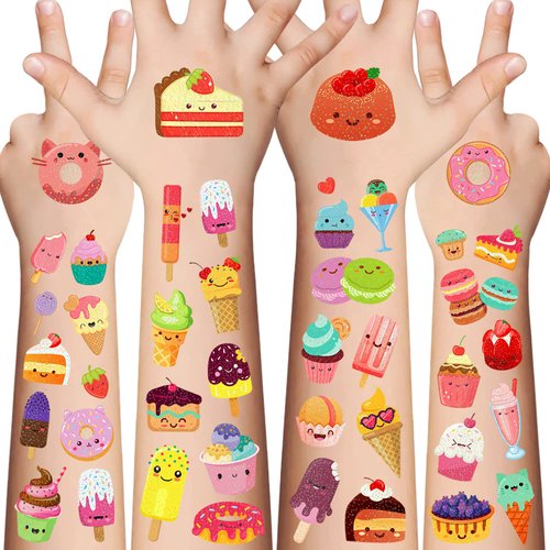 Cakes Temporary Tattoos for Kids - 146 Pieces Glitter styles Face makeup Tattoo for Girls and Boy...