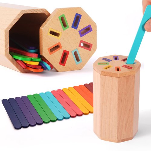 Color Sorting Sensory Learning Toys: Wooden Montessori Craft Sticks Toys for Toddlers Age 1-3 Year Old Toddler, Educational Fine Motor Developmental Matching Activities,12 18 24 Month Old Kid Boy Girl