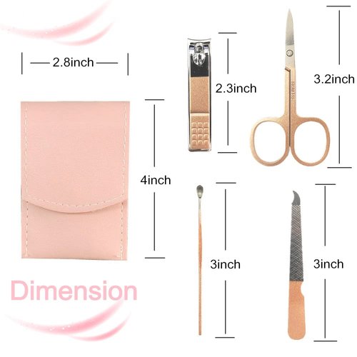 SHICEN Manicure Set, Professional Women Nail Clippers Kit 4PCS， Stainless Steel Nail Cutter Care Tools Professional Grooming Kits, PU Leather Travel Case （rose gold）