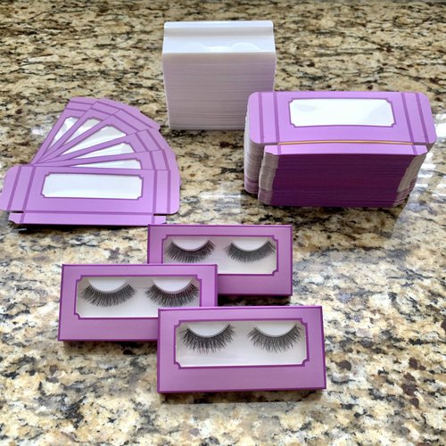 NEW-Empty Lash Boxes for Wholesale- 100 Pcs - 50 Trays/50 Empty Eyelashes Box Packaging- Soft Paper Lash Box Holographic Design for 25MM 3D Mink Strip Lashes (Purple/Lavender)