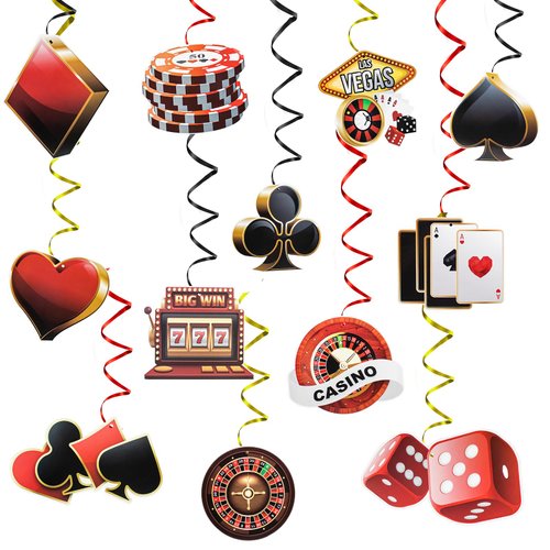 24PCS Casino Theme Hanging Swirls Decorations, Las Vegas Poker Party Supplies Ceiling Hanging Swirls for Casino Poker Games Night Birthday Party Decorations