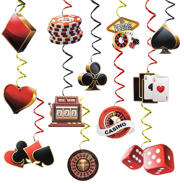 24PCS Casino Theme Hanging Swirls Decorations, Las Vegas Poker Party Supplies Ceiling Hanging Swirls for Casino Poker Games Night Birthday Party Decorations