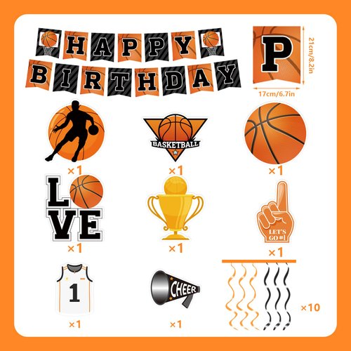18pcs Basketball Birthday Party Decorations Banner Honeycomb Centerpieces Hanging Swirls for Boys Basketball Themed Party Decorations