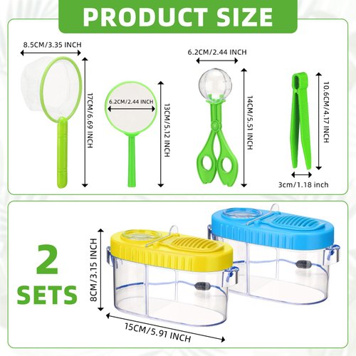 Halloscume 2 Sets Bug Catcher Kit Outdoor Toy Gift for Kids Outdoor Explorer Kit Kids Bug Catching Kit Insect Bug Habitat with Magnifying Glass, Tweezers, Bug Catcher and Net for Science Exploration