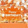 62pcs Orange Birthday Decorations Orange Happy Birthday Banner Balloons Arch Kit Star Foil Balloons Orange Birthday Backdrop Tablecloth Halloween Fall Thanksgiving Birthday Decoration Supplies