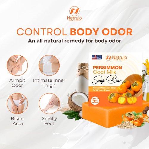 Persimmon Soap Bar for Body Odor Control – Purifying Deodorizing Body Wash with Goat Milk for Eliminating Nonenal Body Odor – Great for Skin Brightening, Natural Deodorant Soap for Men & Women
