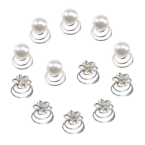 TUUXI 84 Pcs Spiral Hair Pins Silver Hair Pearl Gems Rhinestone Flower Hair Twisters Screws Hair Decoration for Women Wedding Bridal Bridesmaids Prom