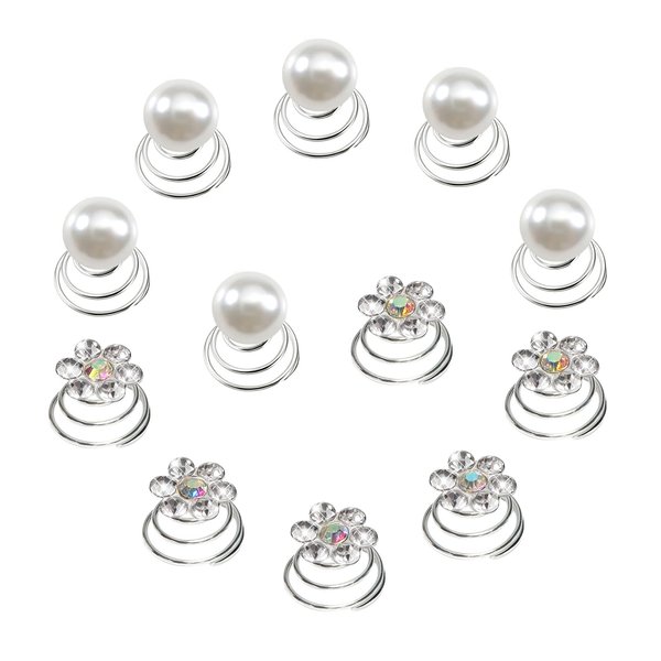 TUUXI 84 Pcs Spiral Hair Pins Silver Hair Pearl Gems Rhinestone Flower Hair Twisters Screws Hair Decoration for Women Wedding Bridal Bridesmaids Prom