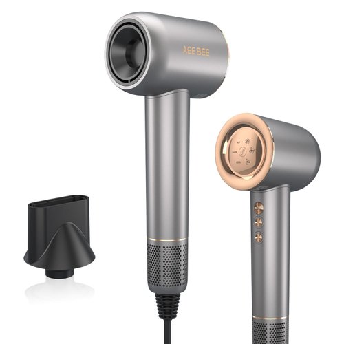Hair Dryer, 110000 RPM High-Speed Brushless Motor, 300 Million Negative Ionic Smart Temperature Control Blow Dryer with 360° Rotating Magnetic Nozzle & LED Display, Lightweight Low Noise Fast Dryer
