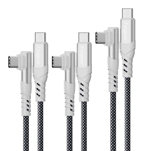 Fasgear 100W USB C to USB-C Cable, 3 Pack 3ft/3 ft/10 ft 5A Fast Charging USB 2.0 Type C Charger Cable Braided Compatible for Mac Book Pro iPad Air 4 & Galaxy S23 Type-C Smartphones (Black)