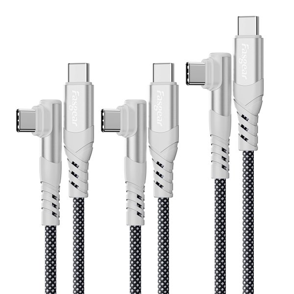 Fasgear 100W USB C to USB-C Cable, 3 Pack 3ft/3 ft/10 ft 5A Fast Charging USB 2.0 Type C Charger Cable Braided Compatible for Mac Book Pro iPad Air 4 & Galaxy S23 Type-C Smartphones (Black)