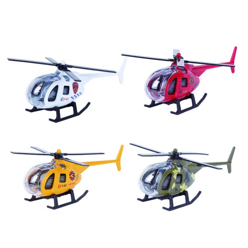 4 Alloy Mini Helicopters Model Toy - Police, Fire, Engineering Work, Military Helicopter - Diecast Helicopters with Spinning Propellers, Birthday Party Favors for Kids