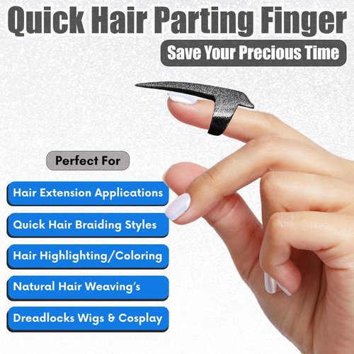 Quick Braid Aid Finger Parting Tool - Stainless Steel Stitch Braiding Tools for Durable Dreadlocks Wig & Installation of Human Hair Extensions Beader Tool (Black Glitter)