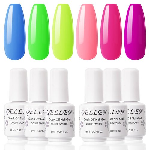 Gellen Neon Gel Nail Polish Set,Hot Pink Blue Yellow Summer Gel Polish Set 6 Color, Manicure Nail...