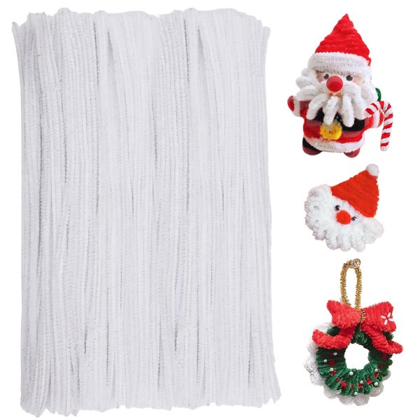 180 Pieces Pipe Cleaners Chenille Stem, Craft Pipe Cleaners, 11.8inch Christmas Pipe Cleaners Chenille Stems for DIY Art Crafts Decorations Supplies (White)