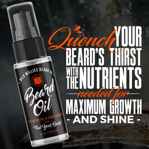Wild Willies Premium Beard Oil & Conditioner Natural, Organic Ingredients & Essential Oils Promote Fast Beard Growth, Removes Itch & Dandruff - Deep Softener Treatment Restores Moisture - 2 Oz