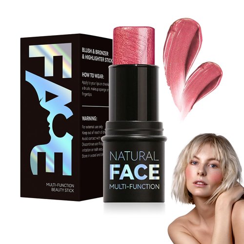 Cream Blush Stick with Brush,Waterproof Multi Cream Blush Stick Makeup,Lightweight,Long-lasting,Easy To Use,2 in 1 Multi Stick Blush for Cheeks & Lip Tint & Eyeshadow Makeup,Suitable for All Skin F3