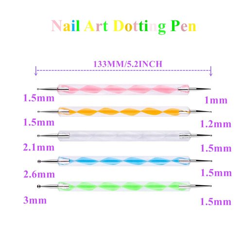 5 pc 2 Way Dotting Pen Tool Nail Art Tip Dot Paint Manicure kit (5PC)