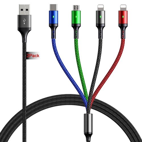 [2Pack 6Ft] Multi Charging Cable 4A, Multi Charger Cable, Adapter 4 in 1 Multi Charging Cord, Multi USB Cable, Fast Charging Cable with IP/Micro USB/Type C Ports for Cell Phones/IP/Samsung/PS/More