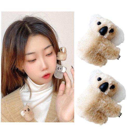 2Pcs Plush Koala Hair Clips, Small Koala Bear Hair Claw Bangs Clip, Cute Stuffed Animal Hair Clips, Irregular Hair Clamps Hairpin Hair Accessories for Women and Girls Beauty