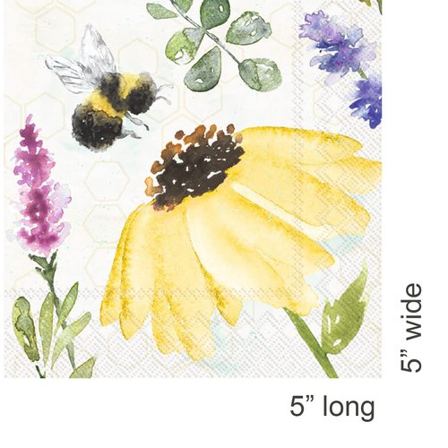 Boston International IHR 3-Ply Paper Napkins, 20-Count Cocktail Size, Summer Bees Cream