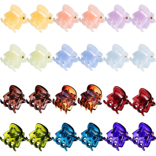 HOTOP 24 Pcs Small Mini Hair Clips Tiny Hair Claw Clips, Small Hair Clamps Non Slip Tiny Plastic Jaw Clips for Girls and Women(Bright)